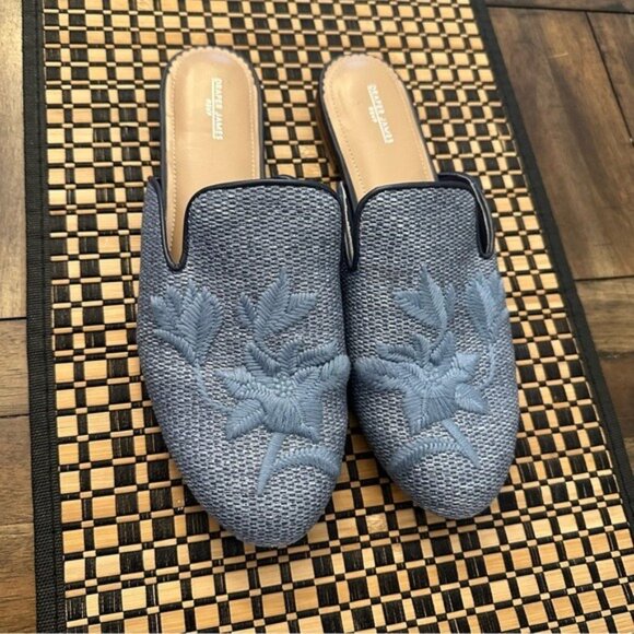 Draper James Darby Women's Slip On Mules Blue Embroidered Slip-On Loafers Size 9 - Picture 2 of 10